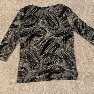 JM Collection Black and Cream Swirl Long Sleeve Top